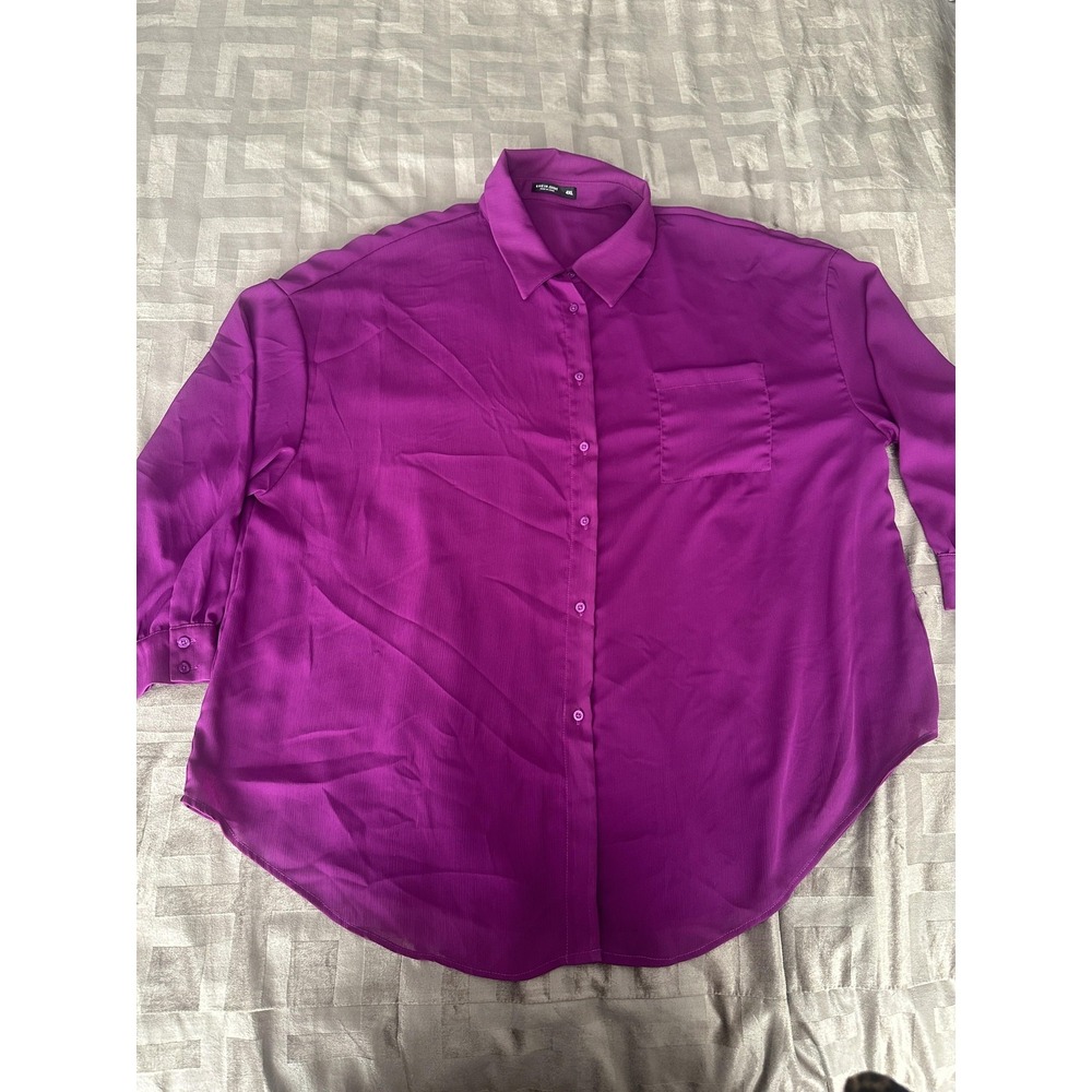 SHEIN‎ Curve Shirt Womens 4XL Purple Button Down Collared Sheer Pocket Plus Size